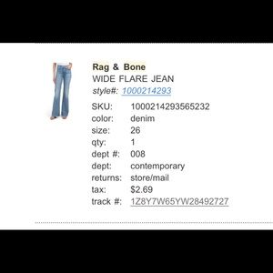 Rag and Bone Flare jean size 26